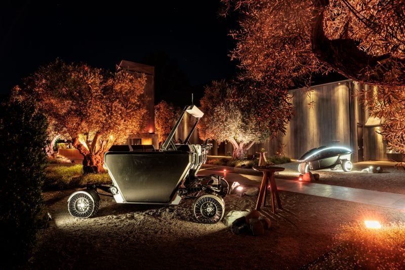 MARS Conference 2026 — futuristic vehicles among olive trees at the invite-only Machine Learning, Automation, Robotics, Space gathering